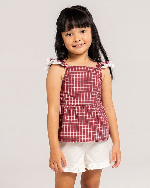 Blusa luz do sol Quadriculado bordô