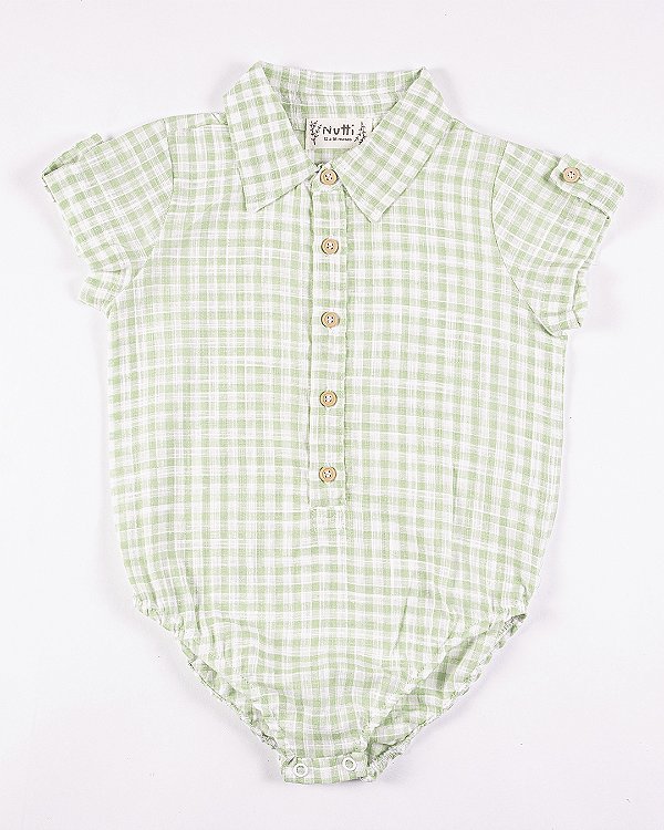Body camisa manga curta Xadrez verde