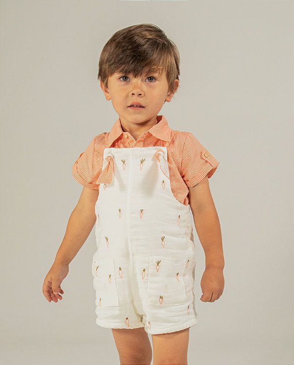 Body camisa manga curta Xadrez laranja