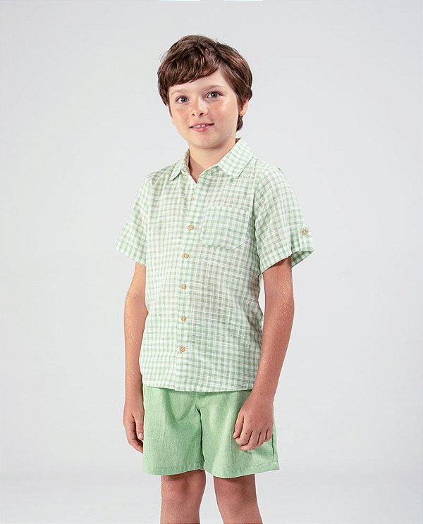 Camisa madeira manga curta Xadrez verde