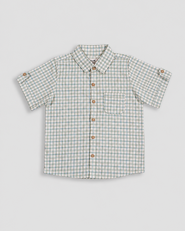 Camisa madeira manga curta Xadrez verde + off