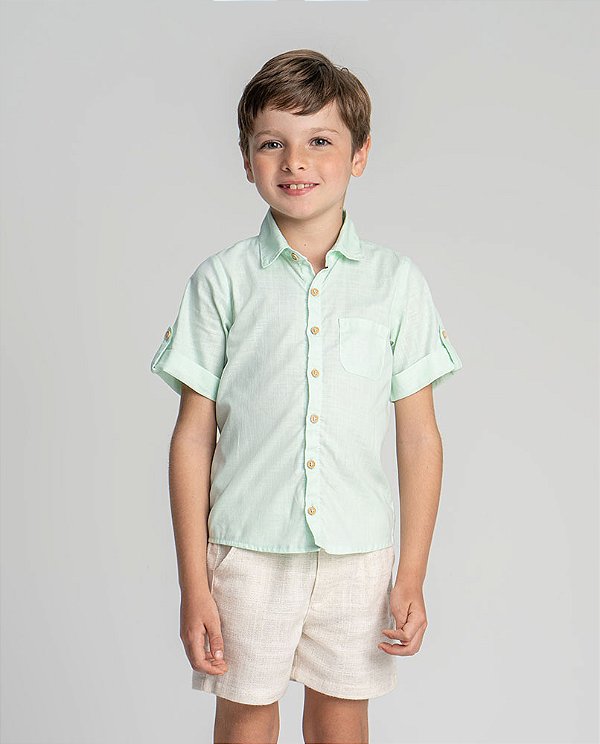 Camisa madeira manga curta Verde menta