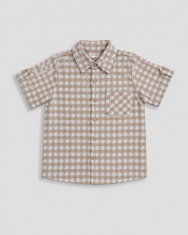 Camisa madeira manga curta Vichy marrom