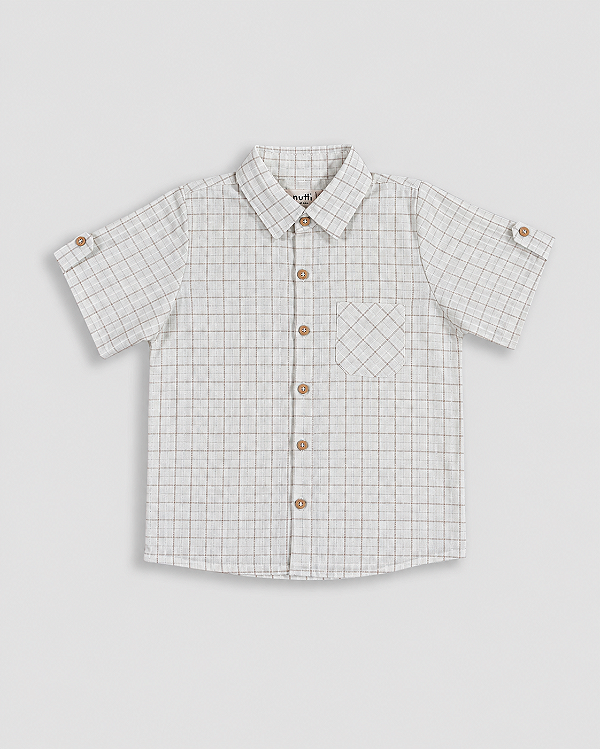 Camisa madeira manga curta Quadriculado areia