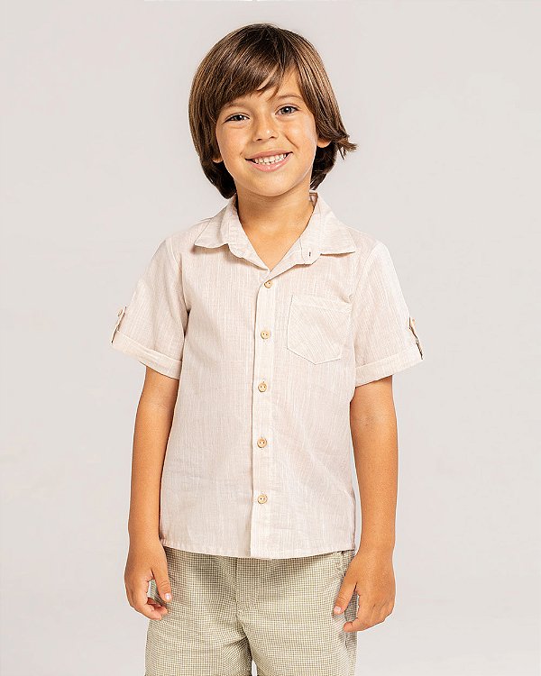Camisa madeira manga curta Bege natural