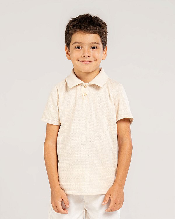 Camiseta gola polo textura Bege