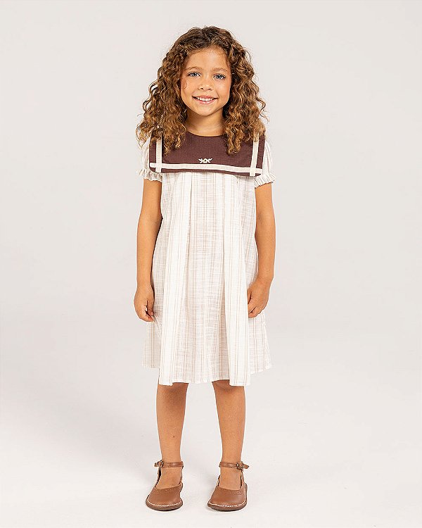 Vestido linhas Listrado areia
