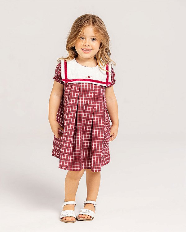 Vestido linhas Quadriculado bordô