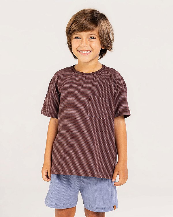 Camiseta essência Marrom + listras azul