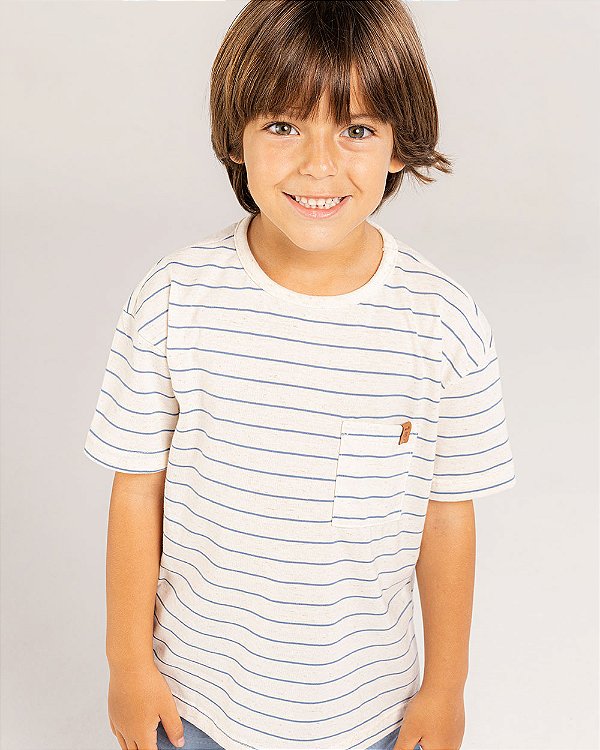 Camiseta essência Cru + listra azul