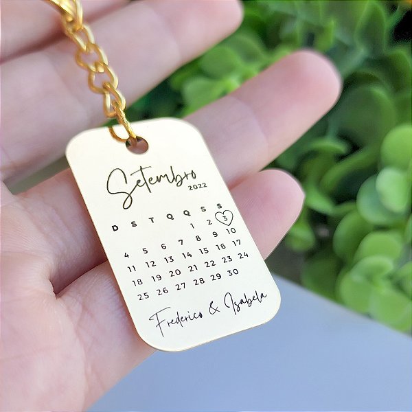 Chaveiro Personalizado Dourado Calendario - Alljar Semi Joias
