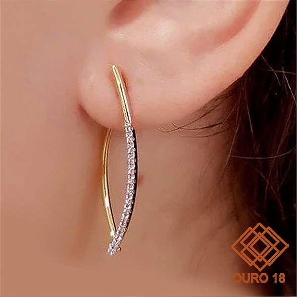 Brinco Argola Ouro 18k Zircônias