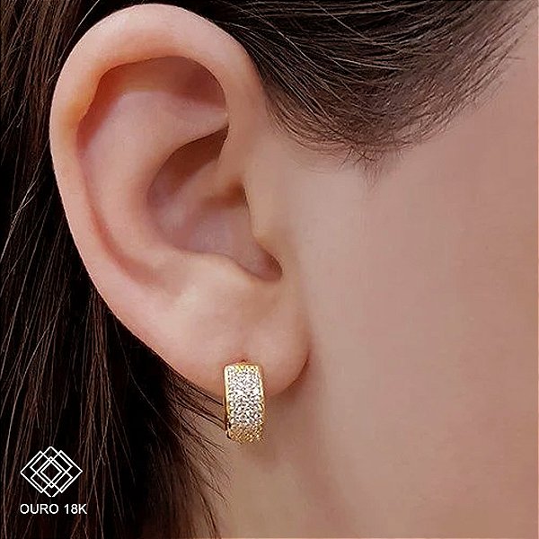 Brinco Argola Ouro 18k Zircônias