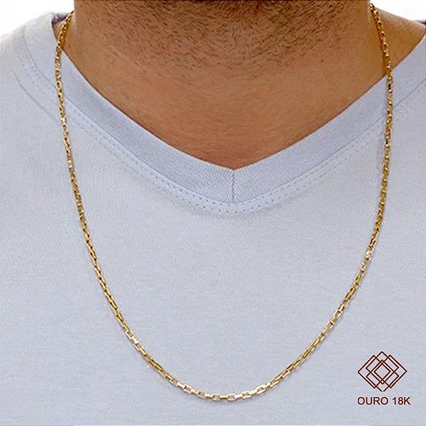 Cordão Masculino Cadeado Oco Ouro 18k - 60cm