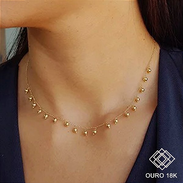 Gargantilha Bolas Ouro 18k