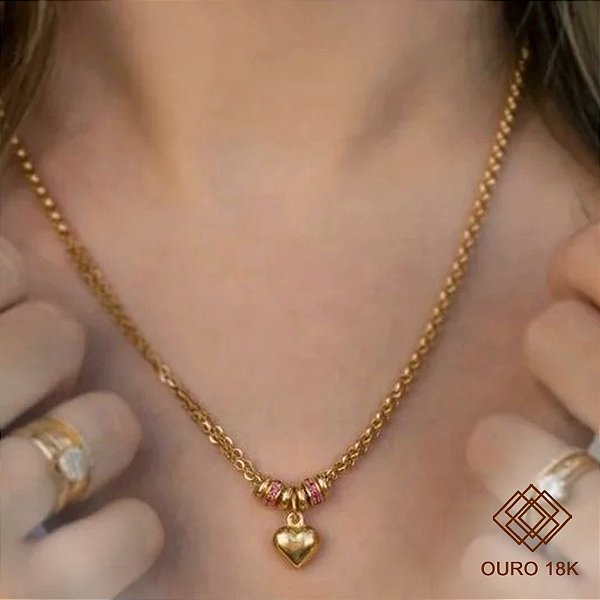 Gargantilha Coração Ouro 18k Zircônias