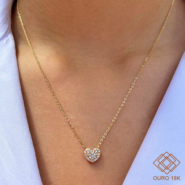 Gargantilha Coração Ouro 18k Zircônias