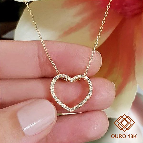 Kit Cordão Ouro 18k + Pingente Coração Ouro 18k