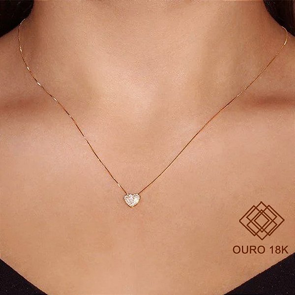 Gargantilha Coração Ouro 18k Zircônias
