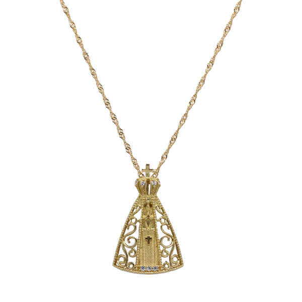 Kit Cordão Ouro 18k + Pingente Nossa Senhora Ouro 18k Zircônias