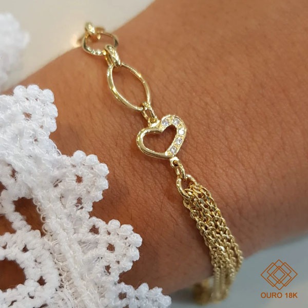 Pulseira Coração Ouro 18k