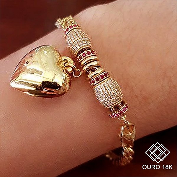 Pulseira Coração Ouro 18k Zircônias