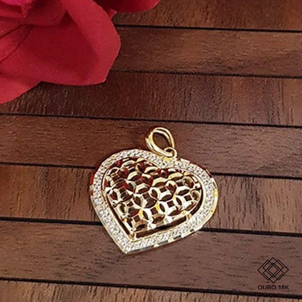 Pingente Coração Ouro 18k Zircônias