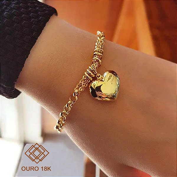 Pulseira Feminina Ouro 18k Coração