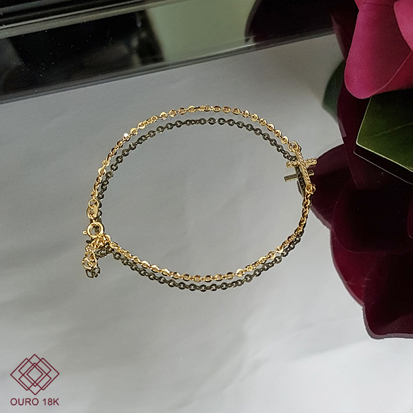 Pulseira Cruz Ouro 18k Zircônias