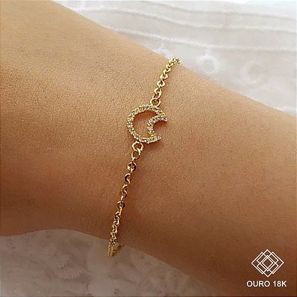 Pulseira Lua Ouro 18k Zircônias