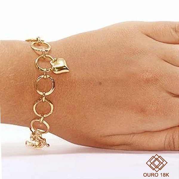 Pulseira Elos  Pingente Coração Ouro 18k