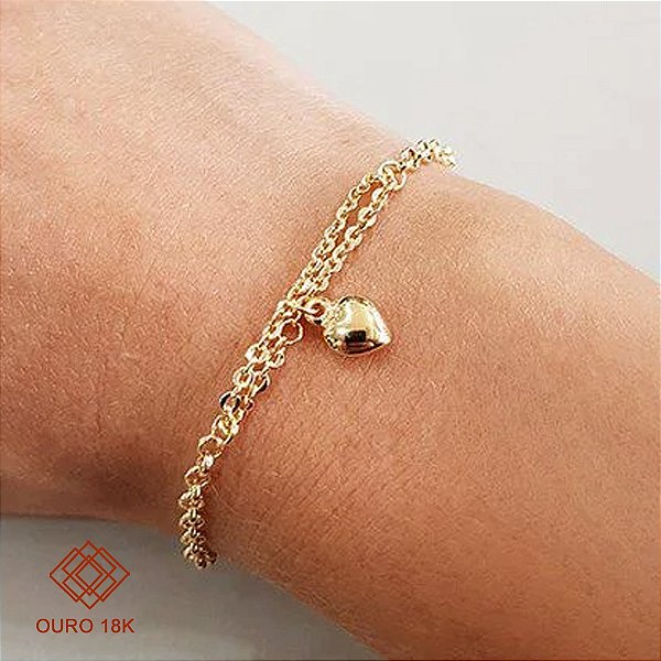Pulseira Elo Português cm Pingente Coração Ouro 18k
