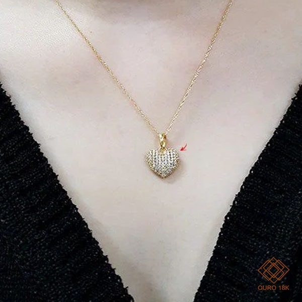 Pingente Coração Ouro 18k Zircônias