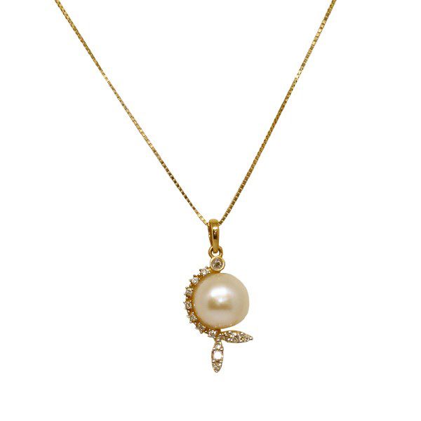 Gargantilha Pérola Natural Ouro 18k Diamantes