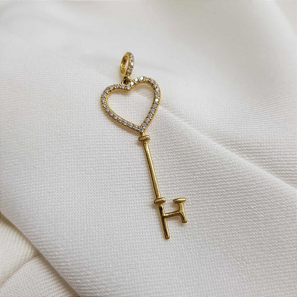 Pingente Chave Ouro 18k Zircônias