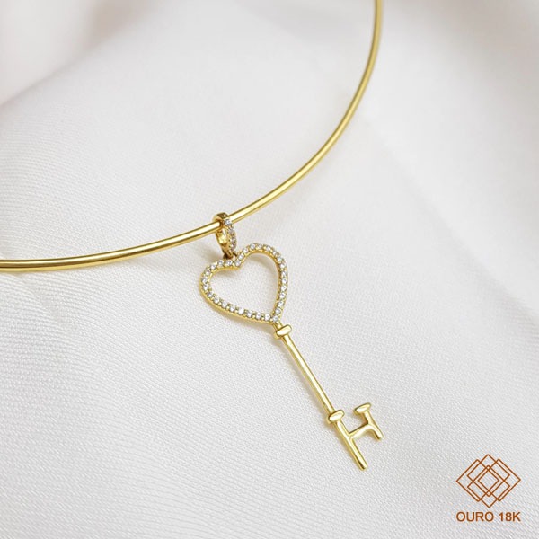 Pingente Chave Ouro 18k Zircônias
