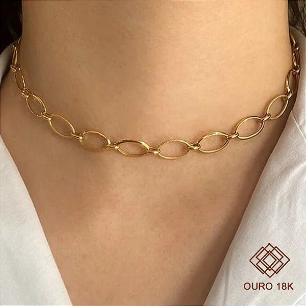 Gargantilha Choker Elos Ouro 18k