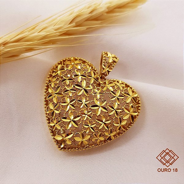 Pingente Coração Grande Diamantado Ouro 18k