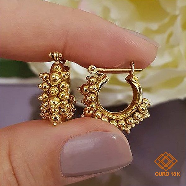 Brinco Argola Esferas Ouro 18k