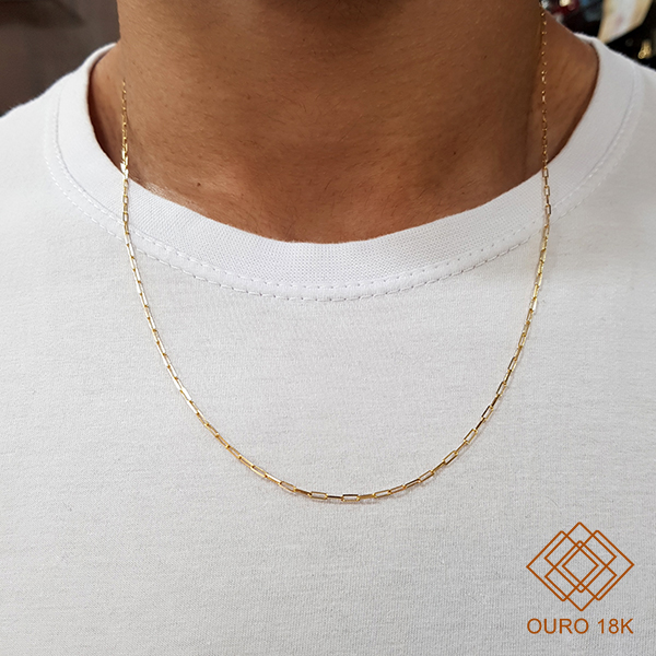 Cordão Masculino Cadeado Oco Ouro 18k - 60cm