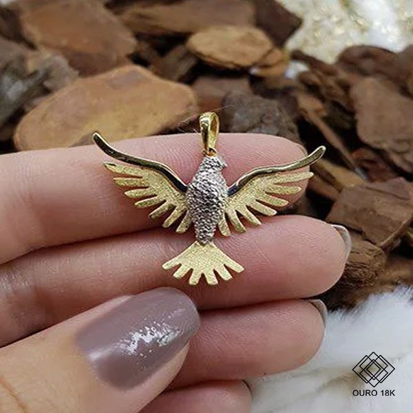 Pingente Espírito Santo Grande Ouro 18k com ródio branco