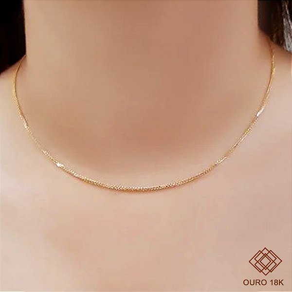 Cordão Espiga Feminino Ouro 18k - 45cm