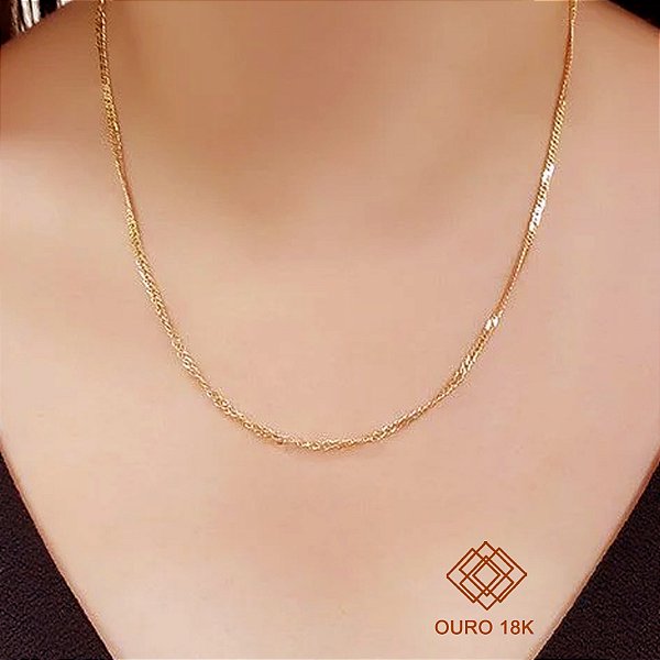 Cordão Groumet Oco Ouro 18k - 45cm