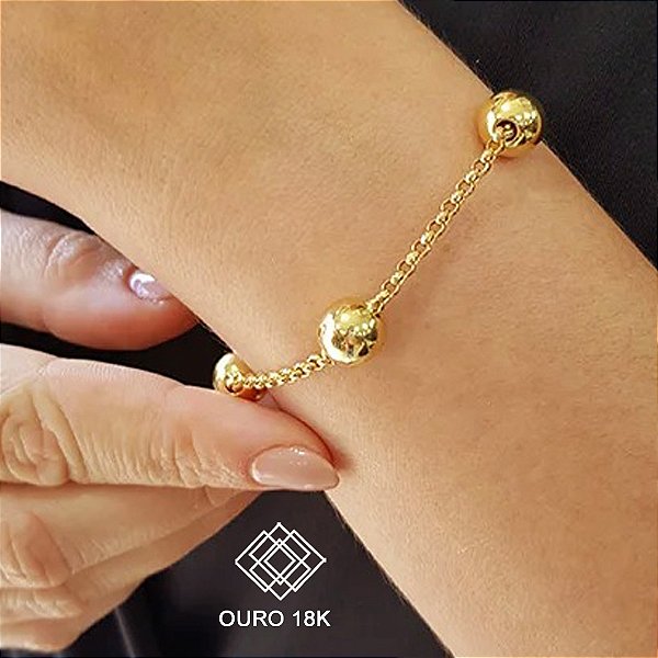 Pulseira Elo Português Esferas Ouro 18k