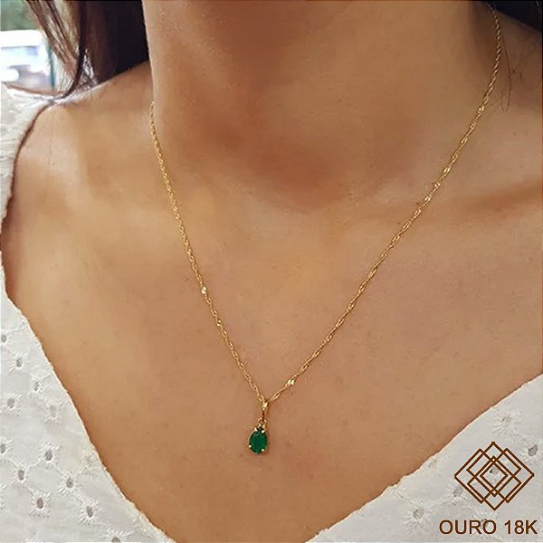 Kit Cordão Ouro 18k + Pingente Crisoprásio Ouro 18k