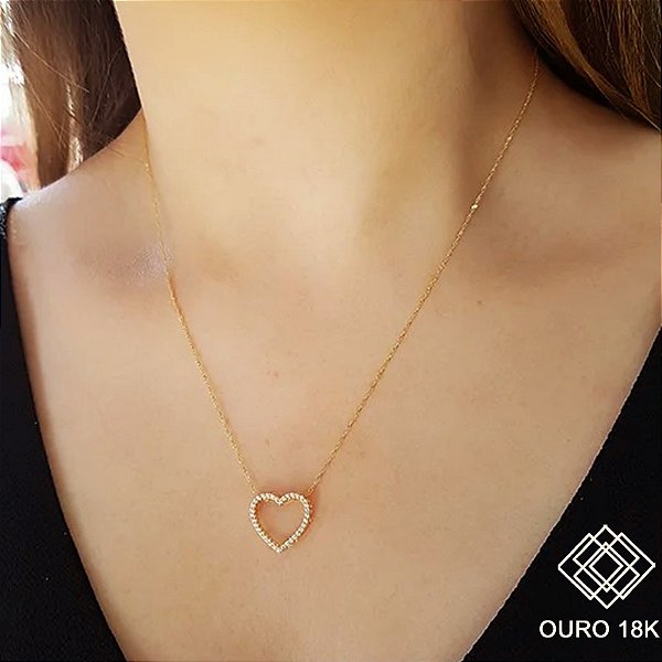 Gargantilha Coração Ouro 18k Zircônias
