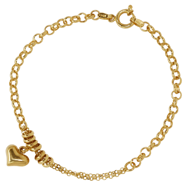 Pulseira Elo Português Berloque Coração Ouro 18k