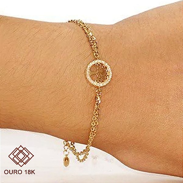 Pulseira Árvore da Vida Ouro 18k Zircônias