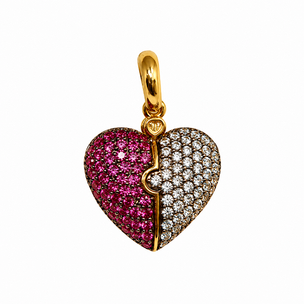 Pingente Coração Love Ouro 18k Zircônias