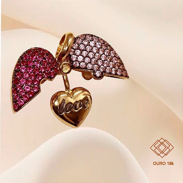Pingente Coração Love Ouro 18k Zircônias